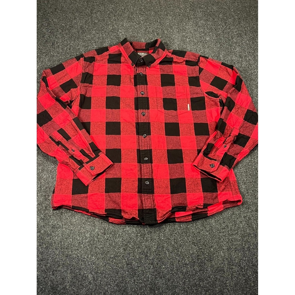 Eddie Bauer Flannel Shirt Mens Large Red Black‎ Buffalo Plaid Cotton Button Down
